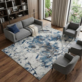 8' X 10' Ivory Teal And Black Abstract Area Rug