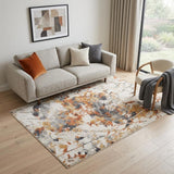 5' X 8' Ivory Orange And Gray Abstract Area Rug