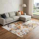 7' X 9' Ivory Orange And Gray Abstract Area Rug