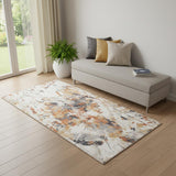 3' X 9' Ivory Orange And Gray Abstract Runner Rug