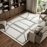 8' X 10' Ivory And Black Geometric Area Rug