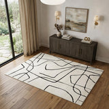 4' X 6' Ivory And Black Abstract Area Rug