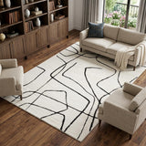 8' X 10' Ivory And Black Abstract Area Rug