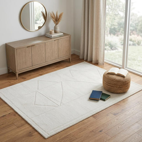 4' X 6' Ivory And Off White Geometric Area Rug