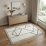 4' X 6' Ivory And Black Geometric Area Rug