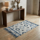 3' X 5' Black Gray And Sky Blue Wool Abstract Geometric Handmade Area Rug With Fringe