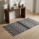 3' X 5' Black Gray And White Wool Geometric Handmade Area Rug With Fringe