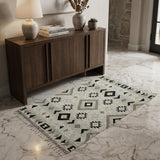 3' X 5' Black Gray And Silver Wool Geometric Handmade Area Rug With Fringe