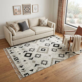 5' X 8' Black Gray And Silver Wool Geometric Handmade Area Rug With Fringe