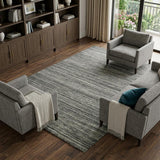 9' X 12' Dark Gray And Ivory Wool Striped Hand Woven Area Rug