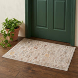 2' X 3' Ivory And Brown Floral Medallion Area Rug With Fringe