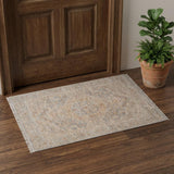 2' X 3' Blue And Sand Floral Medallion Area Rug With Fringe