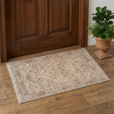 2' X 3' Beige And Brown Floral Medallion Area Rug With Fringe