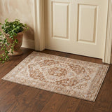 2' X 3' Sand And Brown Floral Medallion Area Rug With Fringe