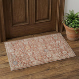 2' X 3' Brick Red And Gray Floral Medallion Area Rug With Fringe