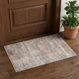 2' X 3' Gray Ivory And Brick Red Abstract Area Rug With Fringe