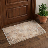 2' X 3' Beige And Brown Abstract Area Rug With Fringe