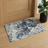 2' X 3' Ivory Teal And Black Abstract Area Rug