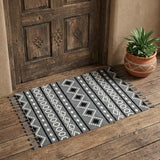2' X 3' Black Gray And White Wool Geometric Handmade Area Rug With Fringe