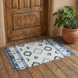 2' X 3' Black Gray And Sky Blue Wool Abstract Geometric Handmade Area Rug With Fringe