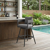 34" Dark Gray Metal Swivel Low back Outdoor Counter Height Bar chair with Footrest