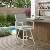 48" Light Gray Metal Swivel Outdoor Bar Height chair with Footrest