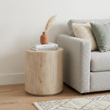 20" Natural Distressed Solid Wood Round Drum End Table