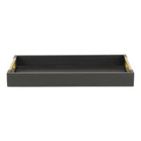 16" Black Wood Faux Shagreen Serving Tray With Handles