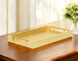 16" Gold Wood Geometric Serving Tray With Handles