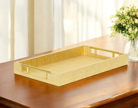 16" Gold Wood Geometric Serving Tray With Handles