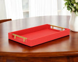 16" Red Wood and Vinyl Faux Shagreen Handmade Serving Tray With Handles