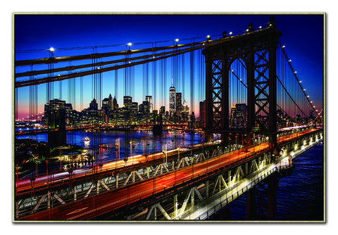 Evening on the Manhattan Bridge Gold Framed Wall Art