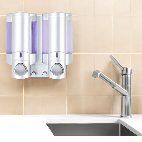 Gray Heavy Duty Plastic Two Chamber Wall Mount Soap Dispenser