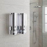 Silver Heavy Duty Plastic Two Chamber Wall Mount Soap Dispenser