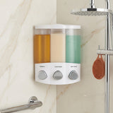 White Heavy Duty Plastic Three Chamber Wall Mount Soap Dispenser