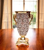 15" Gold Geometric Amphora Ceramic Table Vase With Faux Crystal Embellishments