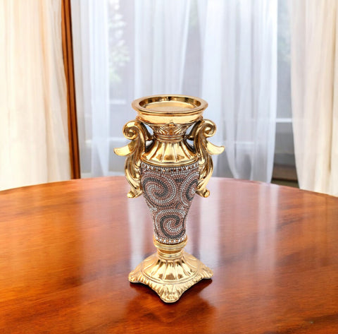 10" Gold Geometric Amphora Ceramic Table Vase With Faux Crystal Embellishments