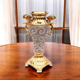 15" Gold Geometric Amphora Ceramic Table Vase With Faux Crystal Embellishments