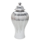 17" White and Silver Striped Urn Ceramic Ginger Jar