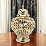 15" Gold Pierced Ceramic Round Ginger Jar