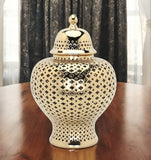 11" Gold Pierced Urn Ceramic Ginger Jar