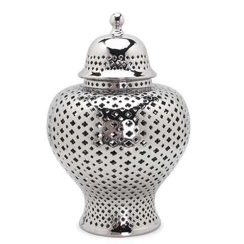 19" Silver Pierced Ceramic Round Ginger Jar