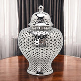 19" Silver Pierced Ceramic Round Ginger Jar