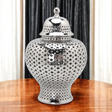 15" Silver Pierced Urn Ceramic Ginger Jar