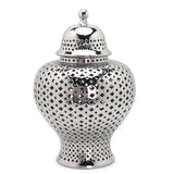 11" Silver Pierced Ceramic Round Ginger Jar