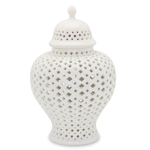 19" White Pierced Urn Ceramic Ginger Jar