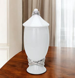 13" White and Silver Abstract Oval Ceramic Ginger Jar