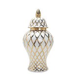 17" White and Gold Geometric Urn Ceramic Ginger Jar