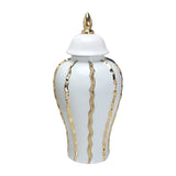 25" White and Gold Ceramic Abstract Oval Ginger Jar