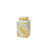 11" Gray and Gold Abstract Square Ceramic Ginger Jar